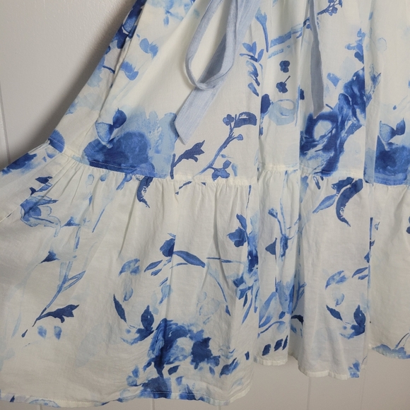 Ralph Lauren Floral Print Belted Short Sleeve Cotton Dress Blue & White 12 - Picture 8 of 13